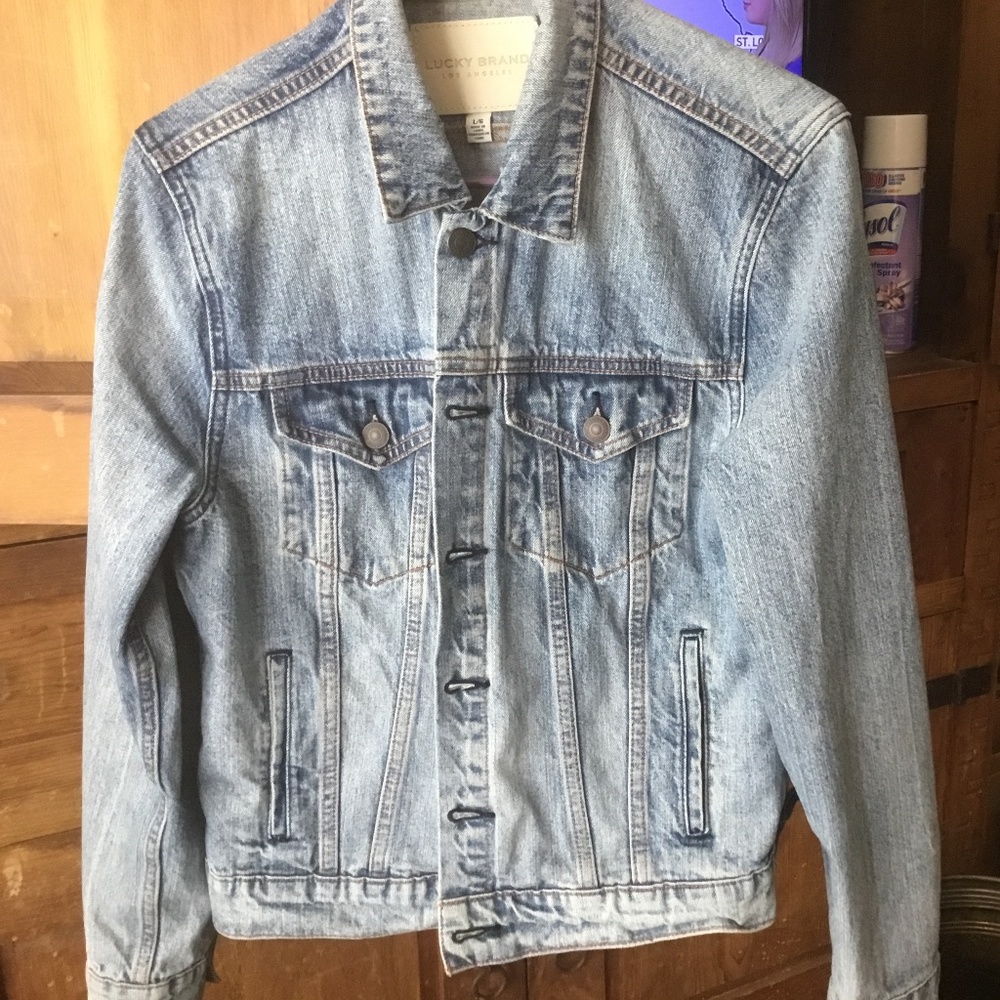 LUCKY BRAND Tomboy Trucker Denim Jean Jacket; “City of Angels” & Rose Patch